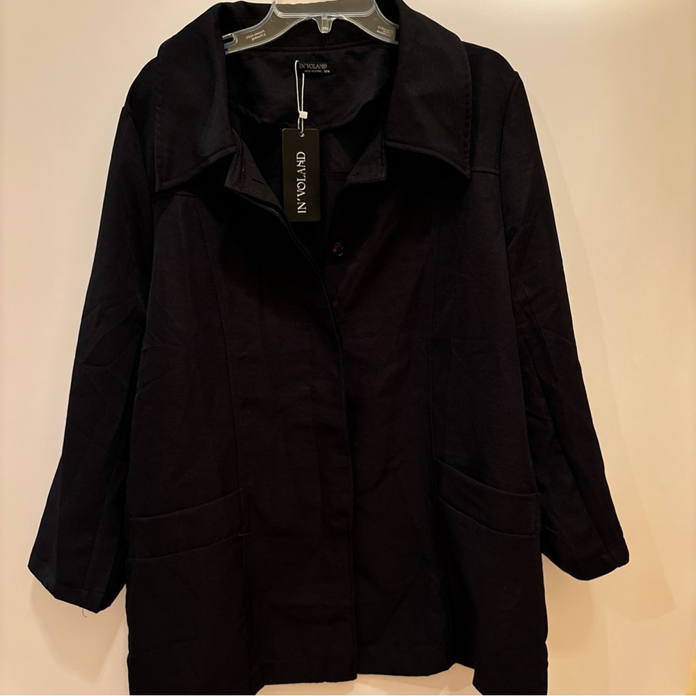 In’Voland Women’s Blazer Style Jacket Shirt, Black, Size 16W